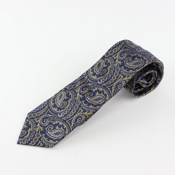 Bloomingdale's The Men's Store, Blue and Gold Paisley Men's Silk Neck Tie NWT - Picture 1 of 4
